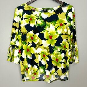 Clara Sun Woo Floral Top Women’s Size XS Stretch Knit Colorful Lightweight Art